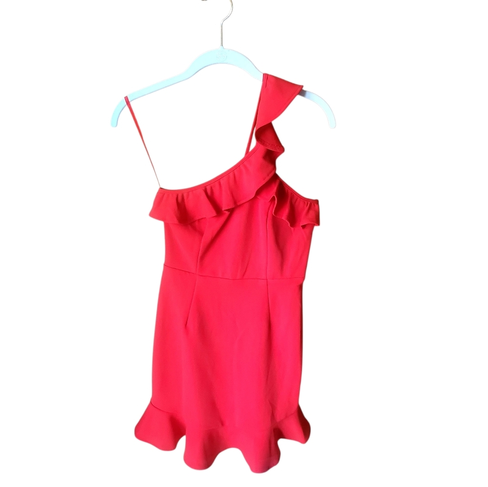 Hello Molly Ruffled One Shoulder Red Mini Dress Size 4 Event Occasion Glam